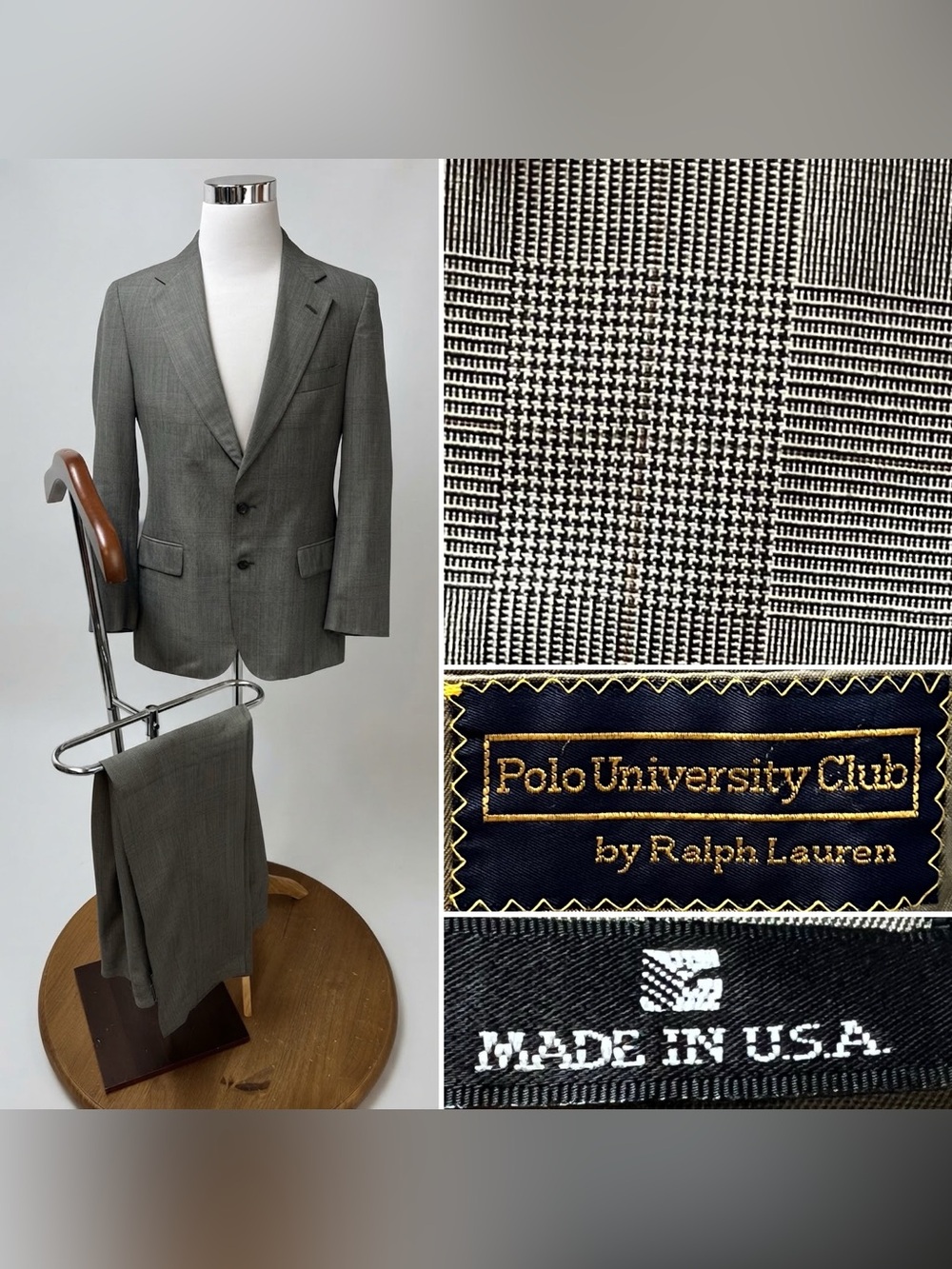 Polo University Club Ralph Lauren Vintage 38R Blazer 33x31 Pants Glen Plaid Suit